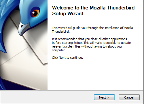 Thunderbird start install screen