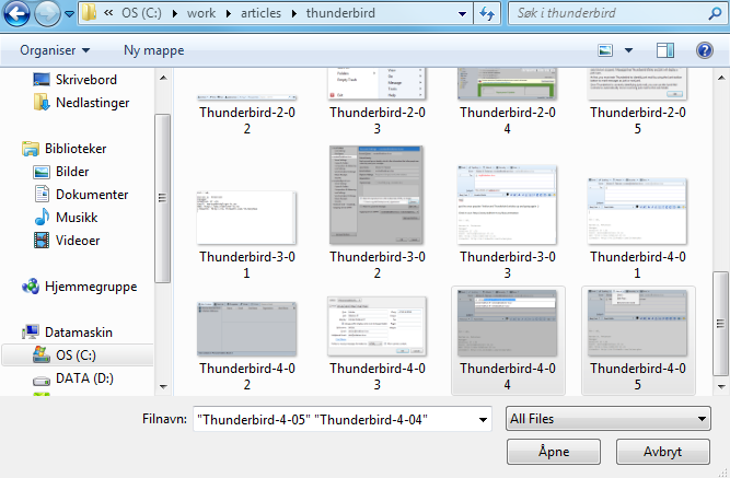 Thunderbird message composition attach files dialog