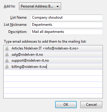 Thunderbird, create new mailing list window